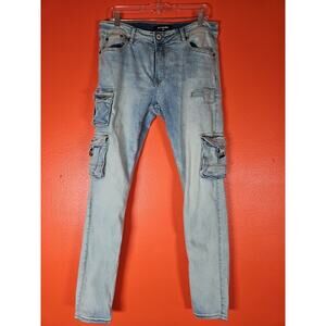 Serenede men’s fitted Skinny Pants Cargo Faded Blue Size 34